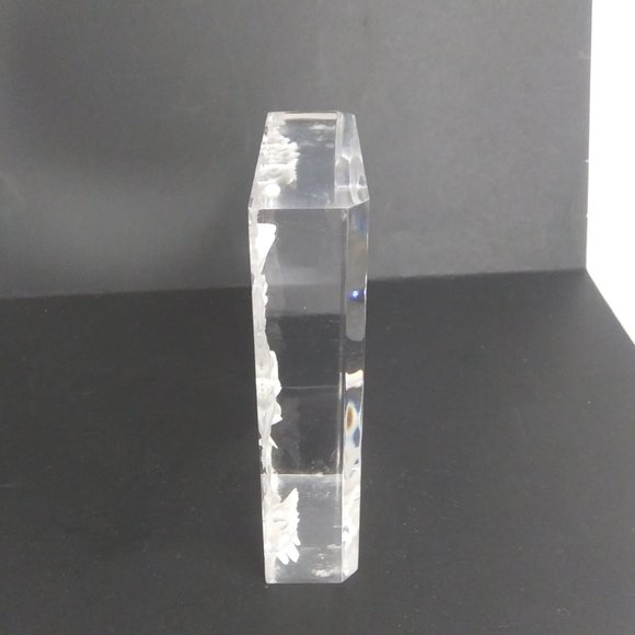 Lucite Reverse Carved Paperweight Sculpture signed Leah underwater scene scuba - Picture 9 of 15